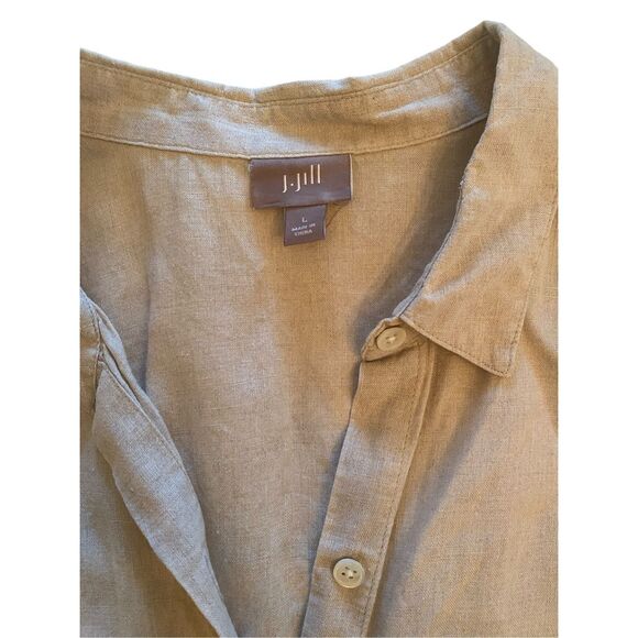 J. Jill Linen Women's Long Sleeve Button Down Shirt Large Khaki Tan - Picture 3 of 7